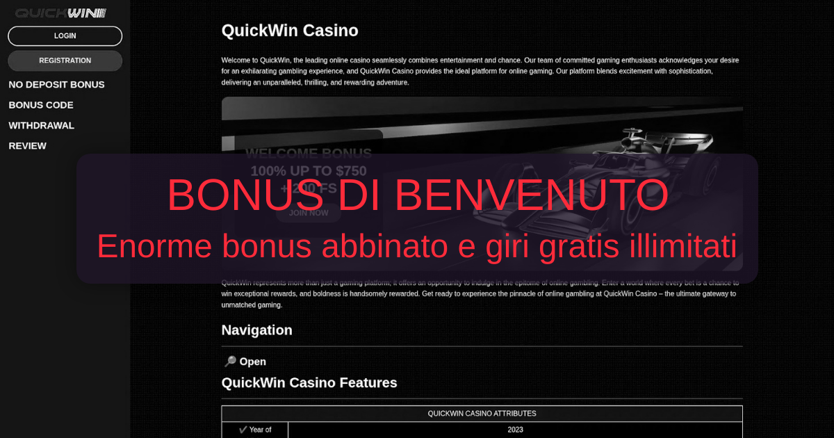 QuickWin Casino welcome bonus